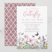 Invitation Petite Baby shower papillon aquarelle florale (Devant / Derrière)