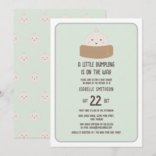 Invitation Petite Baisse Sur Le Chemin Baby shower Vert (Devant / Derrière)