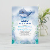 Invitation Petite baleine nautique sous le Baby shower marin (Debout devant)