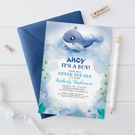 Invitation Petite baleine nautique sous le Baby shower marin