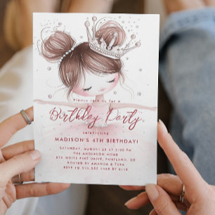 Invitation Petite Ballerina avec Couronne rose fête d'anniver