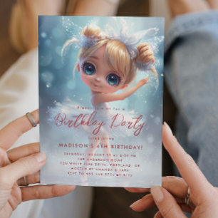 Invitation Petite Ballerina Blanc et Bleu fête d'anniversaire