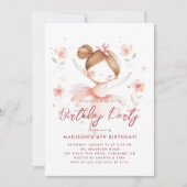 Invitation Petite Ballerina et Fleurs rose fête d'anniversair (Devant)