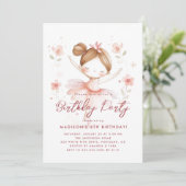 Invitation Petite Ballerina et Fleurs rose fête d'anniversair (Debout devant)