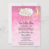 Invitation Petite bébé rose étoiles et lunes filles (Devant)