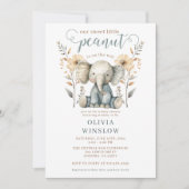 Invitation Petite cacahuète bébé éléphant Pêche bleu Baby sho (Devant)