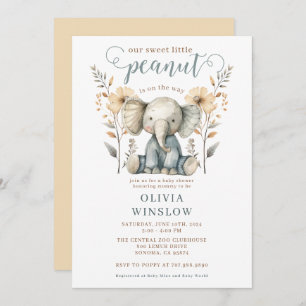 Invitation Petite cacahuète bébé éléphant Pêche bleu Baby sho