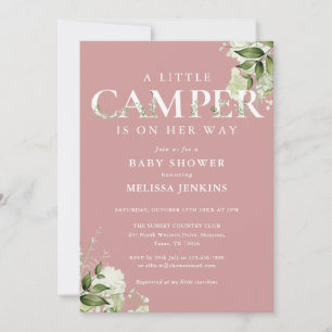 Invitation Petite campeuse Dusty Rose verdure Baby Shower