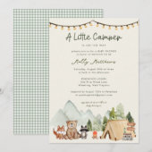 Invitation Petite campeuse Fête de bébé rustique en forêt  (Devant / Derrière)