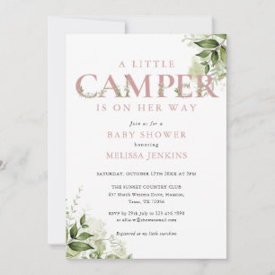 Invitation Petite campeuse rose poudré verdure Baby Shower