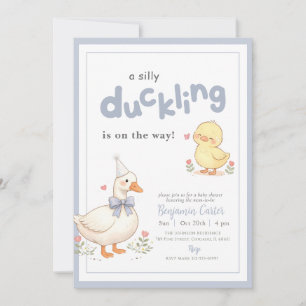 Invitation Petite Caneton Silly Bleu Bow Floral Baby Shower