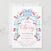 Invitation Petite cerise sur le chemin Blue Bow garçon baby s (Devant)