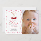 Invitation Petite cerise sur le dessus ruban photo 1er annive (Devant)