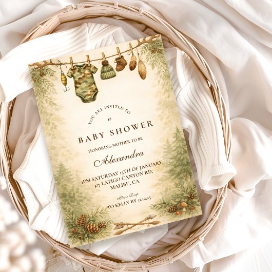 Invitation Petite chasseuse Fête de bébé en forêt