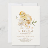 Invitation Petite Chick Aquarelle Florale fille 1er anniversa (Devant)