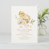 Invitation Petite Chick Aquarelle Florale fille 1er anniversa (Debout devant)