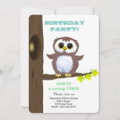 Invitation Petite chouette et étoiles sur anniversaire de enf (Devant)