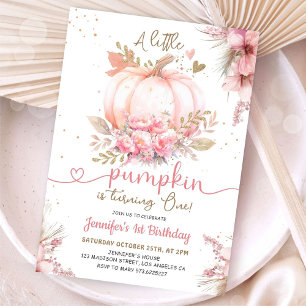 Invitation Petite Citrouille 1er Anniversaire Fille Rose Or