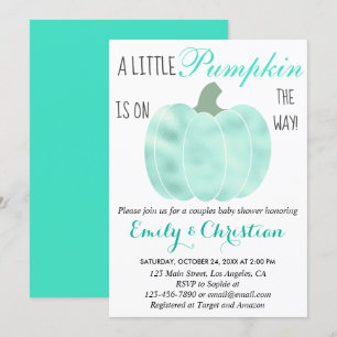 Invitation Petite Citrouille Aqua Turquoise Brillant Baby Sho