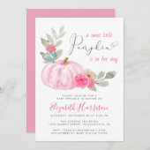 Invitation Petite Citrouille Aquarelle Bébé Fille Parsemer (Devant / Derrière)