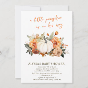 Invitation Petite Citrouille aquarelle Floral Girl Baby showe