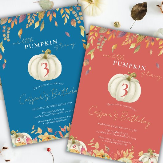 Invitation Petite Citrouille Automne Aquarelle Bleu