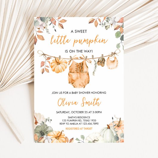 Invitation Petite citrouille automne bébé Shower