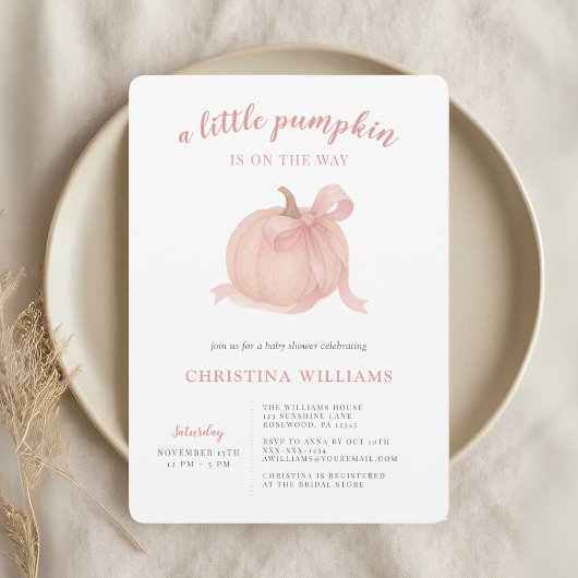 Invitation Petite Citrouille Automne Fille Baby shower Invita