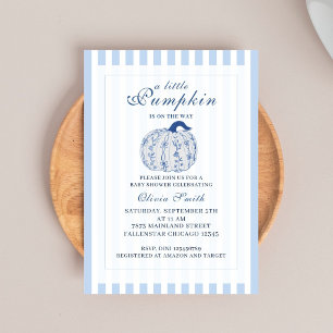 Invitation Petite Citrouille Automne Pastel Bleu Noeud Bébé F