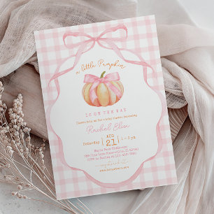 Invitation Petite citrouille avec noeud rose Baby Shower