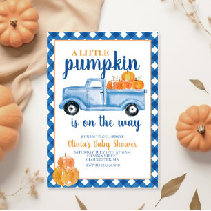 Invitation Petite citrouille Baby Shower Camion bleu automne