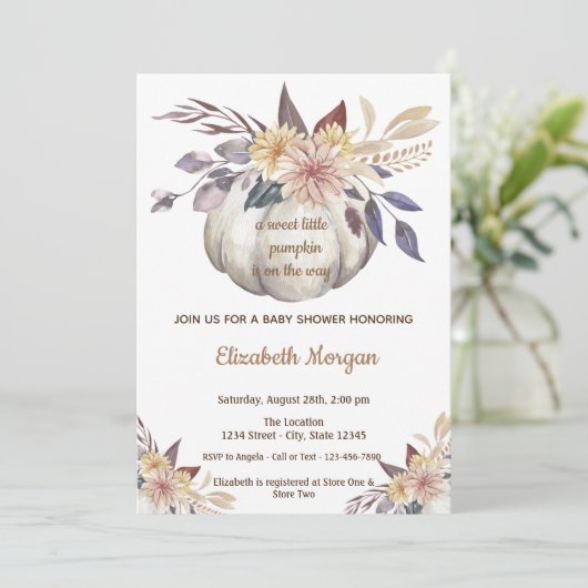 Invitation Petite citrouille, Baby shower de fleurs (Debout devant)