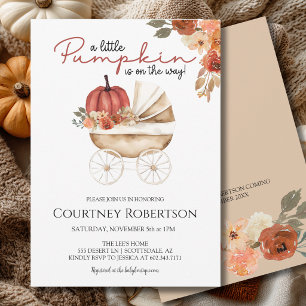 Invitation Petite Citrouille Bébé Automnal Fleurs pour Baby S