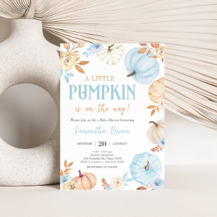 Invitation Petite Citrouille Bleue Baby Shower d'Automne