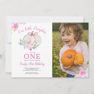 Invitation Petite Citrouille Bow Girls First Birthday Photo