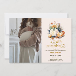 Invitation Petite citrouille chute de fleurs aquarelles pour