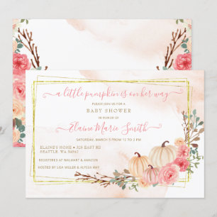 Invitation petite citrouille en chemin baby shower rose