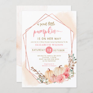 Invitation petite citrouille en chemin baby shower rose