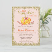Invitation Petite Citrouille Fardée Paillettes Dorées Baby Sh (Debout devant)
