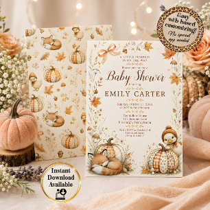 Invitation Petite Citrouille Fête de Bébé en Automne dans les