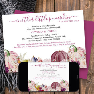 Invitation Petite Citrouille Fête de Bébé Florale Rustique