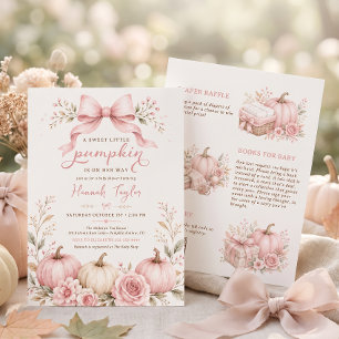 Invitation Petite Citrouille Fille au Nœud Rose Baby Shower