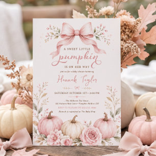Invitation Petite Citrouille Fille au Nœud Rose Baby Shower