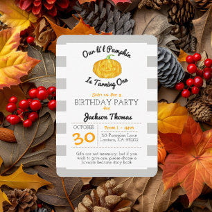 Invitation Petite Citrouille Grise Rayure Enfant Anniversaire