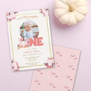 Invitation Petite Citrouille Pink Gold Fall quitte 1er annive