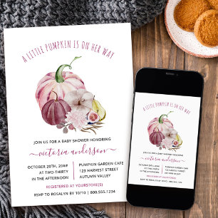 Invitation Petite citrouille récolte d'automne baies rose Bab