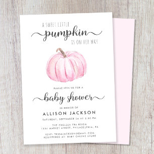 Invitation Petite Citrouille rose Aquarelle Bébé Fille Douche