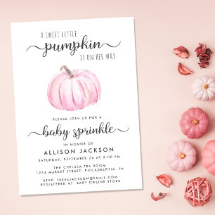 Invitation Petite Citrouille rose Aquarelle Bébé fille saupou