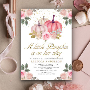 Invitation Petite Citrouille Rose Doré Floral Baby Shower