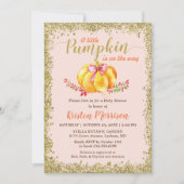 Invitation Petite Citrouille Rose Doré Pailleté Bébé Fille Fê (Devant)